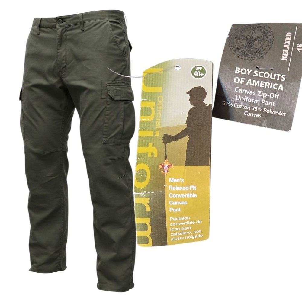 Boy Scouts of America Canvas Zip-Off Uniform Pant Men 46 Green Relaxed UPF40+
